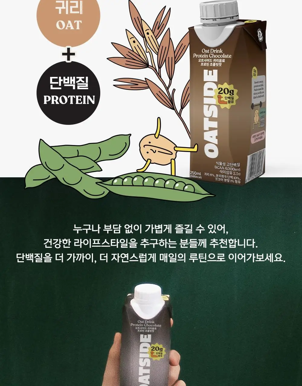 오트사이드 귀리음료 프로틴 250ml 12개 [초콜릿맛/바닐라향] 상세페이지 3